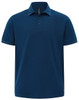 A navy blue men's ultrafine cotton pique polo with a collar and three buttons, featuring a logo.