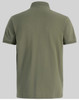 A men's ultrafine cotton pique polo in olive green, featuring a classic polo collar and a logo on the back.