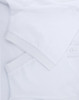 A white men's ultrafine cotton pique polo shirt featuring a collar and button placket, with a logo present.