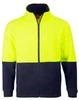 A Hi-Vis polar fleece full zip jacket in fluorescent yellow and navy, featuring a logo on the front.