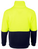 A Hi-Vis polar fleece full zip jacket in bright yellow and navy, featuring a branding logo on the back.