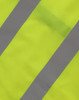 A high visibility safety vest in bright yellow with reflective grey stripes. It includes utility pockets and an ID holder.