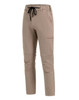 DWR water repellent flexi work pants in khaki with an elastic waistband and side pocket. Features branding on the waistband.