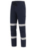 Navy work pants with reflective tape and multiple pockets, featuring a drawstring waist. Includes a logo.
