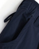 Navy blue DWR water repellent flexi work pants with elastic waistband and adjustable ties, featuring side pockets.
