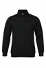 A black men's quarter-zip sweater with long sleeves and a logo on the chest.