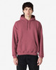 A hooded sweatshirt in a rich burgundy colour, featuring a front pocket and a logo on the chest.