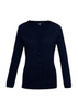 A women's Milano cardigan in black with a V-neck, long sleeves, and a button-down front. Features a logo on the label.