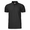 A black men's cotton polo shirt with a collar and three buttons, featuring a logo on the chest.