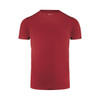 A red men's active tee with a crew neckline and short sleeves, featuring a logo on the neckline.
