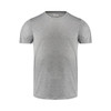 A grey men's active T-shirt with a round neck and short sleeves, featuring a logo.