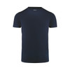 A navy blue men's active tee with a round neckline and short sleeves, featuring a logo on the inside neckline.