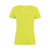 A bright yellow women's active tee with short sleeves and a fitted design. It features a logo on the front.