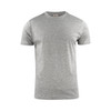 A grey men's t-shirt with a round neckline and short sleeves, featuring a branding logo on the label.