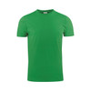 A green men's t-shirt with a crew neck and short sleeves, featuring a logo.