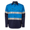 Electric Blue / Navy - Front - WS4132 - Cotton L/S Shirt With Csrtape