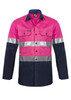 Pink / Navy - Front - WS4132 - Cotton L/S Shirt With Csrtape
