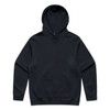 A navy hoodie featuring a front pocket and a hood, with a plain design and no visible logos.