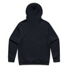 A navy hoodie featuring a large hood and long sleeves. The back is plain without any additional details.