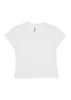 A white women's baby tee with short sleeves and a fitted design. The tee features a brand logo on the inside label.