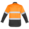 ZW123 - Mens Hi Vis Spliced Industrial Shirt - Hoop Taped Orange/Charcoal Back