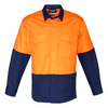 ZW128 - Mens Rugged Cooling Hi Vis Spliced Shirt Orange/Navy Front