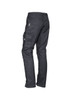 A pair of men's rugged cargo pants in dark grey with multiple pockets and a branded logo.