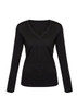 A black women's Milano pullover featuring a V-neck and long sleeves, with a fitted design and ribbed hem.