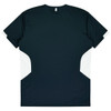 A dark green T-shirt featuring white detailing on the sides, with a logo on the back.