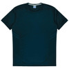 A dark green T-shirt featuring a logo, with contrasting side panel details. Suitable for kids.