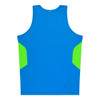 A blue singlet with green side panels and a small logo. Ideal for active wear.