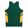A green and yellow men's singlet featuring a sporty design with contrasting stripes and a logo.