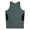 A green singlet with black side panels and a logo. Suitable for kids, made from lightweight material.