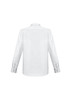 A white long sleeve button-up shirt featuring a classic collar and multiple buttons at the cuffs.