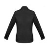 A women's long sleeve button-up shirt in black, featuring a classic collar and a tailored fit. It has a logo.