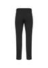 A pair of black men's classic slim pants viewed from the back, featuring two rear pockets and a logo.