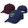 A maroon and navy blue Poly Viscose Cap with a front logo, displaying a classic baseball cap design.