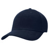 A navy cap with a curved brim and a logo, designed for headwear.