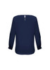 A navy women's boatneck top featuring long sleeves and a keyhole detail at the back, with a logo present.