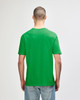 A green Gildan Softstyle adult t-shirt viewed from the back, featuring a casual fit and short sleeves.
