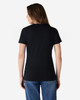 A black Gildan Softstyle ladies' T-shirt displayed on a model from the back, featuring short sleeves and a relaxed fit.