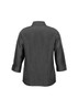 A grey women's 3/4 sleeve shirt with a classic collar and a back view. Features a logo on the fabric.