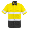 ZW835 - Mens Rugged Cooling Taped Hi Vis Spliced S/S Shirt Yellow/Charcoal Front