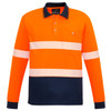 Orange / Navy - Front - ZH530 - Unisex Hi Vis Segmented L/S Polo - Hoop Taped - Syzmik