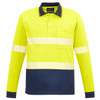 Yellow / Navy - Front - ZH530 - Unisex Hi Vis Segmented L/S Polo - Hoop Taped - Syzmik