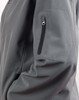 A grey softshell jacket featuring a zippered pocket on the sleeve and a sleek design.