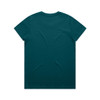 A teal t-shirt featuring a plain back design and a logo on the neckline area.