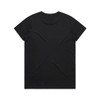 A black T-shirt featuring a plain back design and a logo.