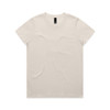 A plain cream-coloured T-shirt made of soft fabric with a simple crew neckline. It features a logo tag inside.