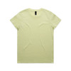 A light yellow T-shirt with a round neckline and short sleeves, featuring a branding label.